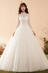 Timeless Graceful High-Neck Lace Bridal Gown with Long Sleeves