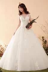 Elegant Floral Lace Ball Gown Wedding Dress with Illusion Neckline
