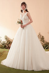 Enchanting Romantic Vintage Lace Bridal Gown with Sheer Flutter Sleeves